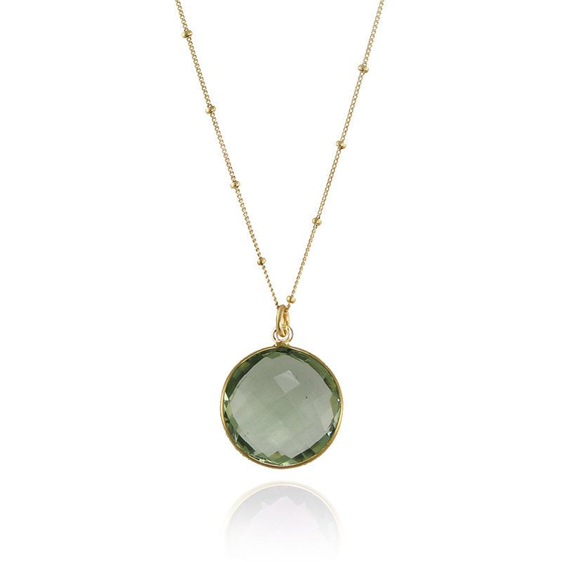 Green Amethyst Necklace - Round Gemstone Necklace - Bezel Set Necklace - Bridal Jewelry - Bridesmaid Necklace