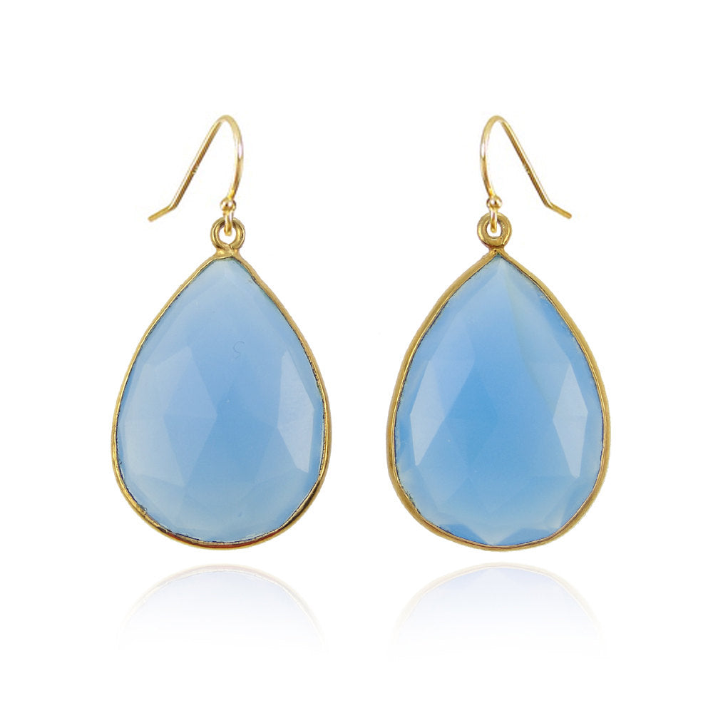 Blue Chalcedony Earrings - Gift for Mom - Gift for grandma - Birthstone Jewelry - Bridal Jewelry - Drop Earring - Large Gemstone Earrings