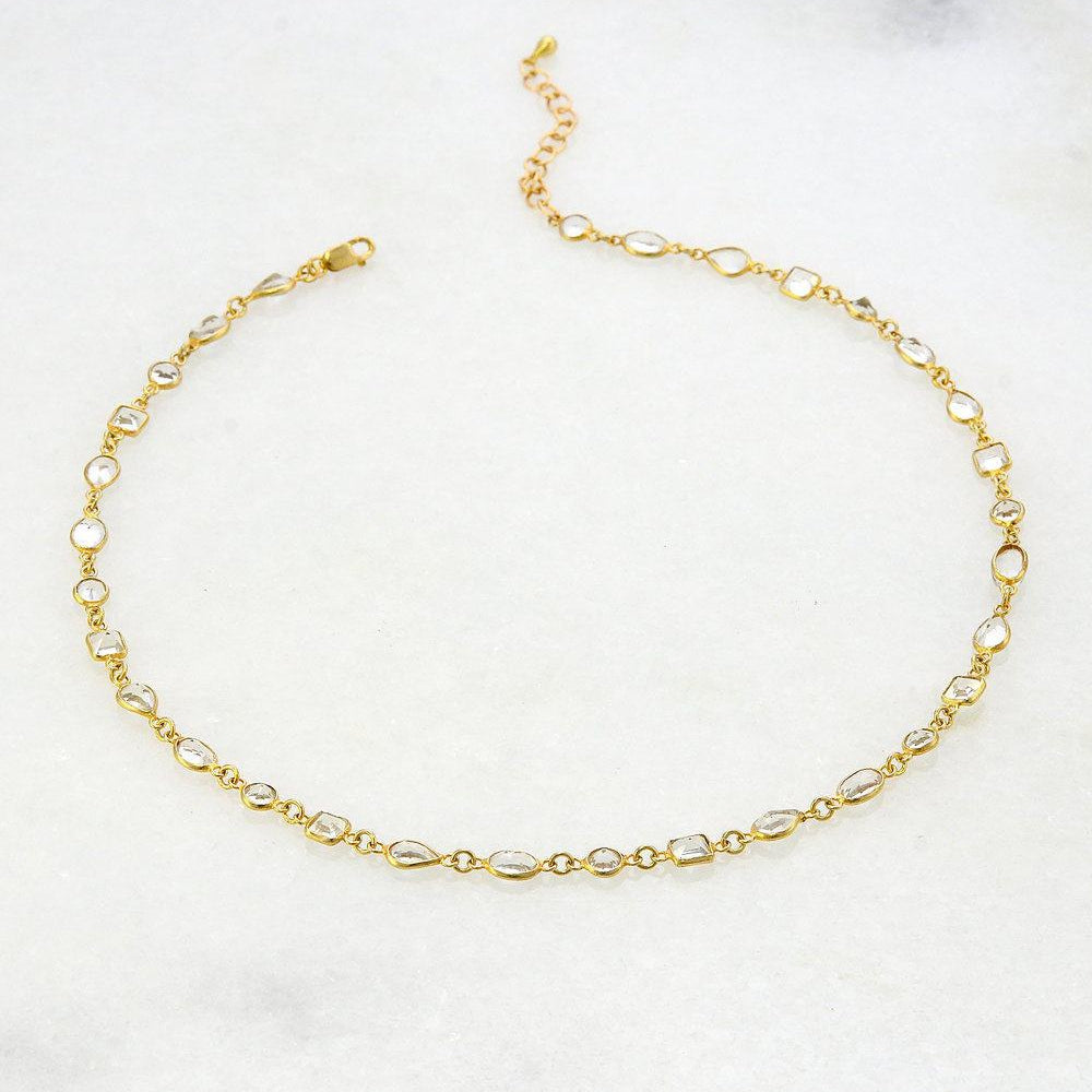 Choker Necklace - Gemstone Choker - Clear Quartz Choker - Delicate Choker Necklace - Gold Necklace - Minimal Choker - Tiny Gems Necklace
