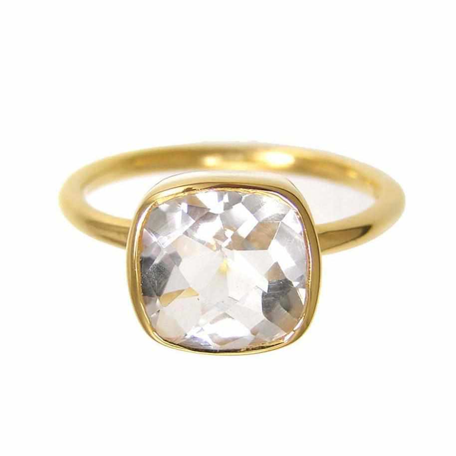 Clear Quartz Ring - Crystal Quartz Rings - Cushion Ring - Bezel set ring - Gemstone Ring - Stacking Ring - Gold Ring - Bridesmaid Ring