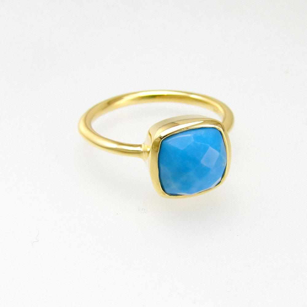 Turquoise Ring - Sleeping Beauty Turquoise - Birthstone Ring - Gold Ring - Cushion Ring - Gemstone Ring - Stackable Ring - Bridesmaid ring