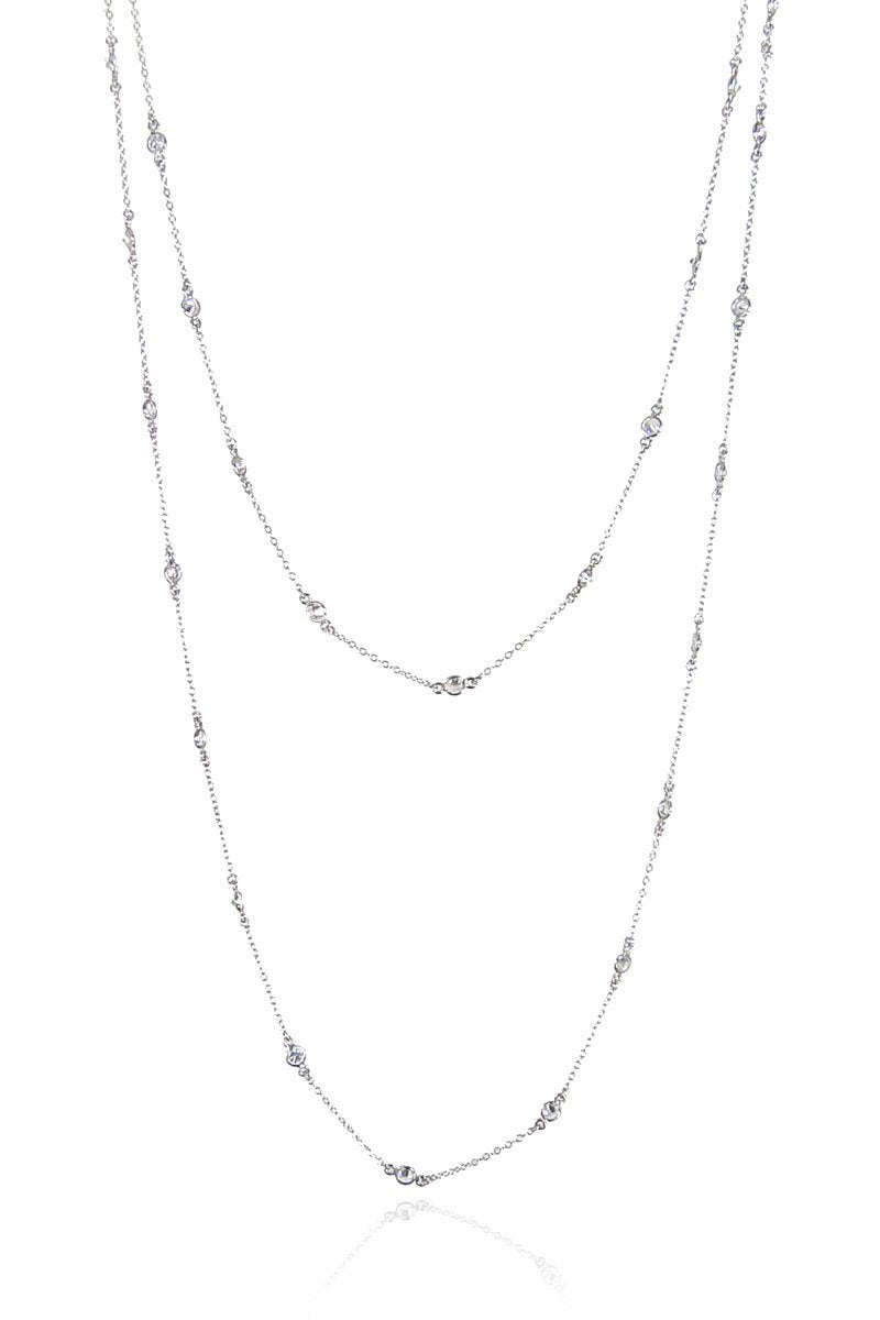 Long Crystal Necklace - Long Layered necklace - Diamonds by yard necklace - Layered CZ Necklace - Clear Quartz Necklace