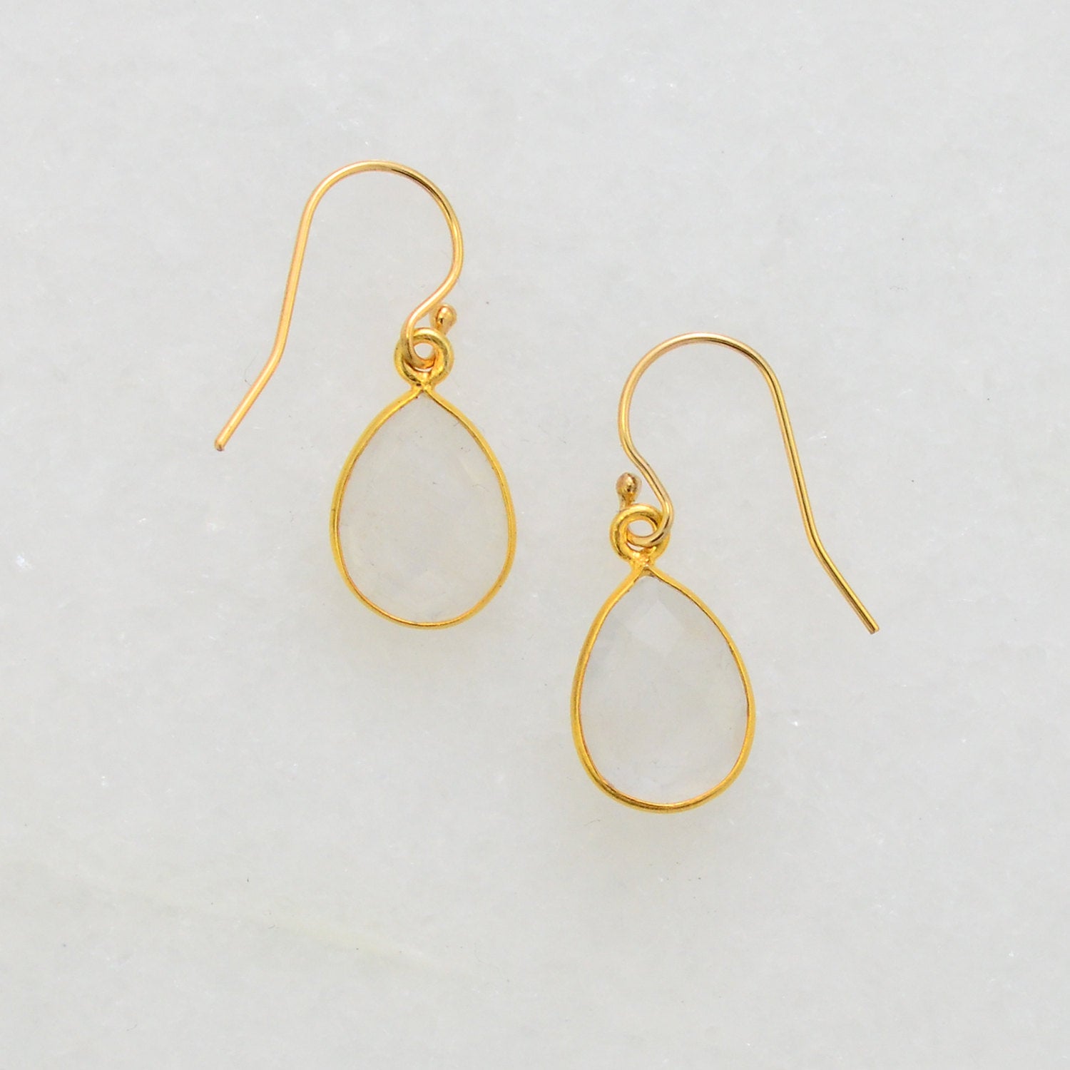 Small Dainty Earring - Moonstone Earring - Delicate Earring - Bezel Set earring - Bezel Drop Earrings - Bridesmaid Earrings