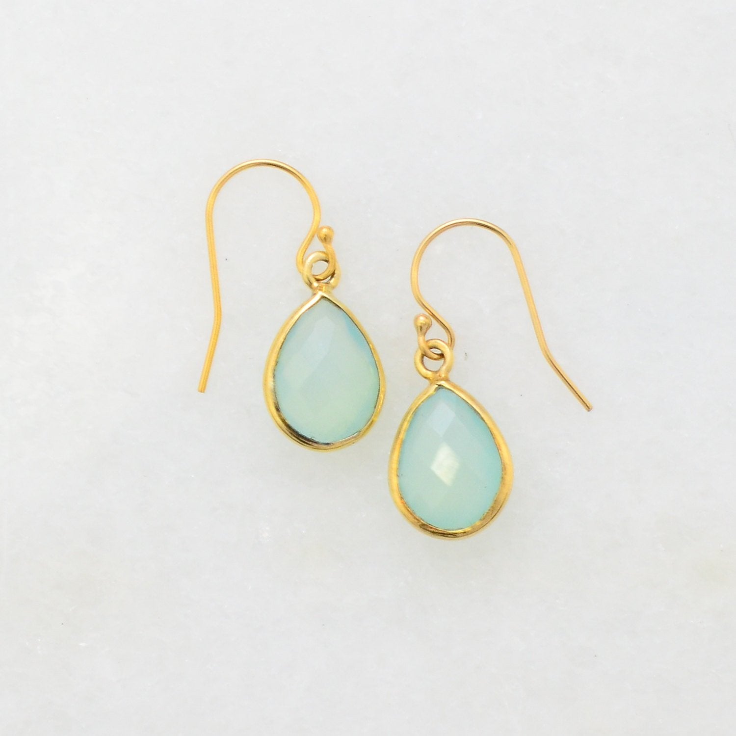 Aqua Chalcedony Earring - Mint Aqua Chalcedony Aquamarine - Bridal Earring - Simple Everyday Earring - Small Gold Earring -Sea green Earring