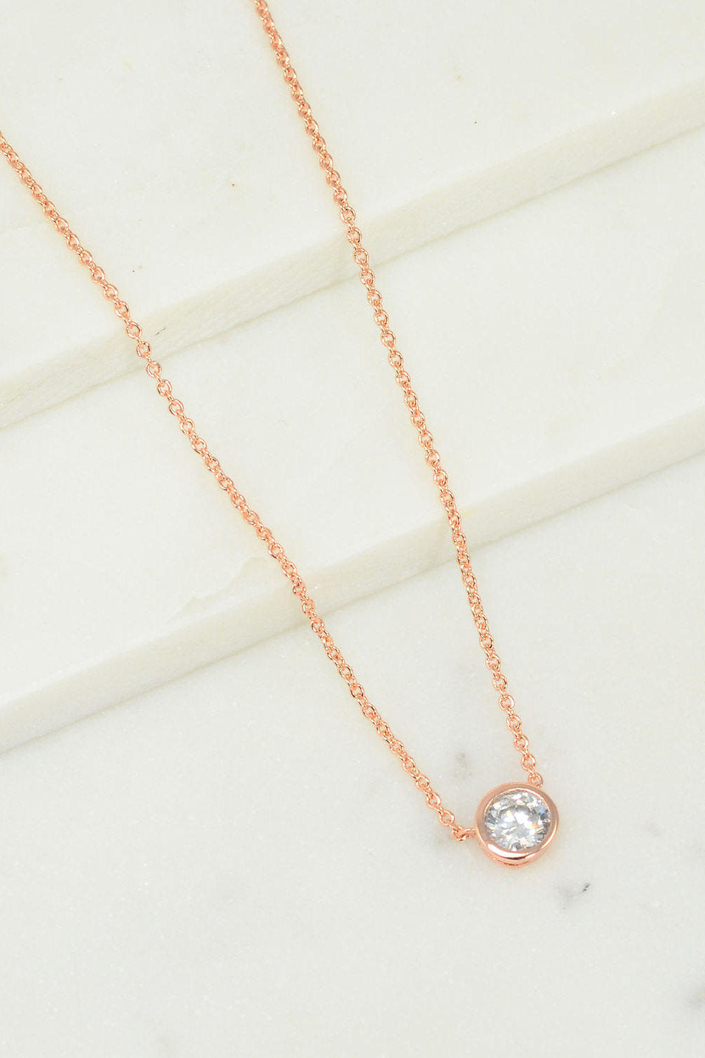 Solitaire Diamond Necklace - Dainty Solitaire - Delicate Solitaire - Floating Diamond - Rose gold - CZ Solitaire Necklace - Round diamond