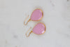 Pink Chalcedony Earring, Bridal Earring, Teardrop Gemstone Earring, Gold Framed Simple Earring, Everyday Earring, Silver, Bridesmaid Gift