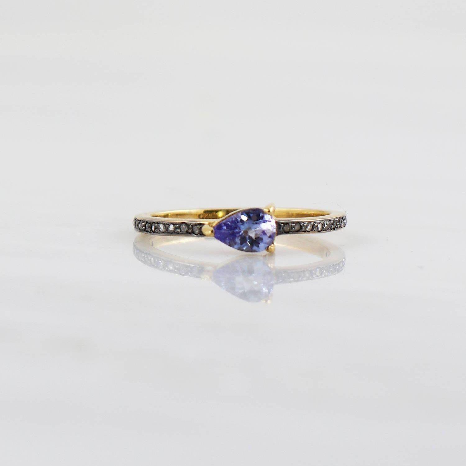 Tanzanite ring, Delicate diamond ring, Black Rhodium Diamond ring, Dainty Gold diamond ring,Natural Tanzanite Stackable ring, mini gemstone