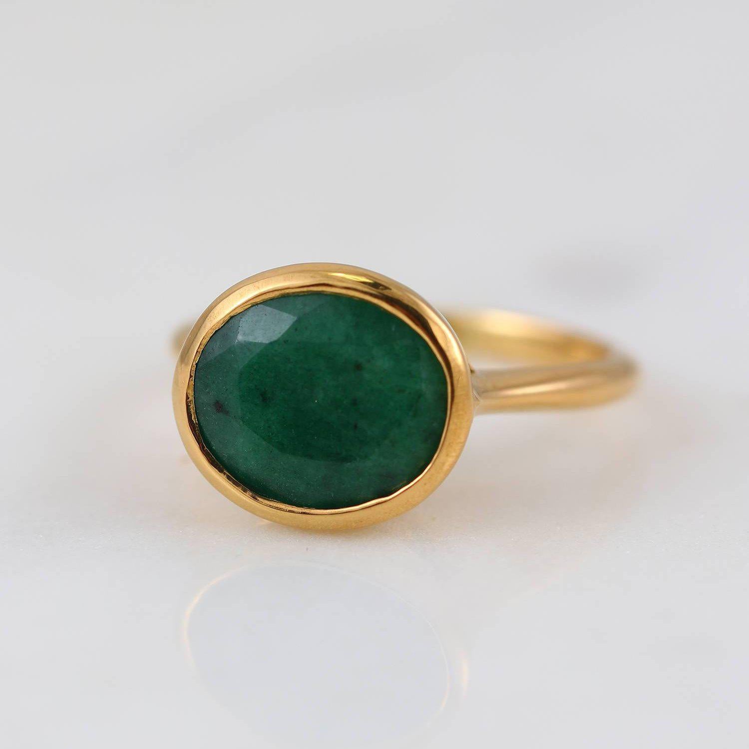 Gemstone ring, Gems Ring, Green Sapphire Green Emerald Gemstone Ring, Custom Gold Stackable Ring, Gold Ring, Oval Ring