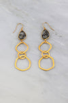 Long linked earring, Three Round link earrings, Loop Earring, Brushed metal earring, Gold link earring Dangle and drop Textured earring