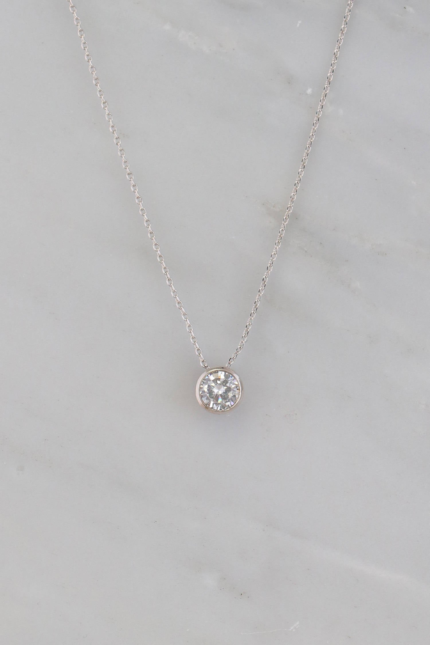 Solitaire Diamond Necklace - Dainty Solitaire - Delicate Solitaire - Floating Diamond - Silver Chain - CZ Solitaire Necklace - Round diamond