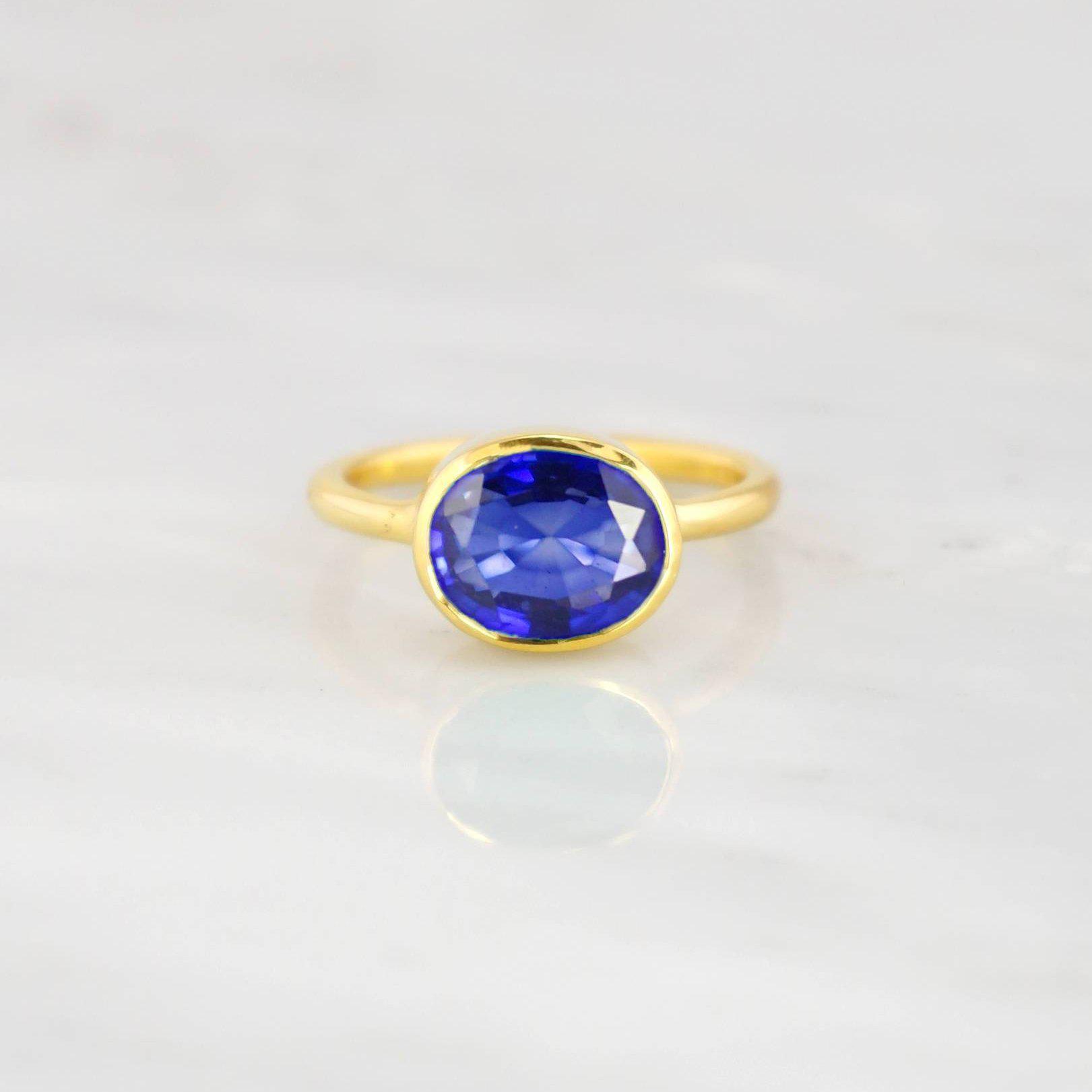 Blue Sapphire Ring, Gold and Silver Stackable ring, September Birthstone Ring, Stacking ring, Blue Gemstone Ring, Ceylon Sapphire ring