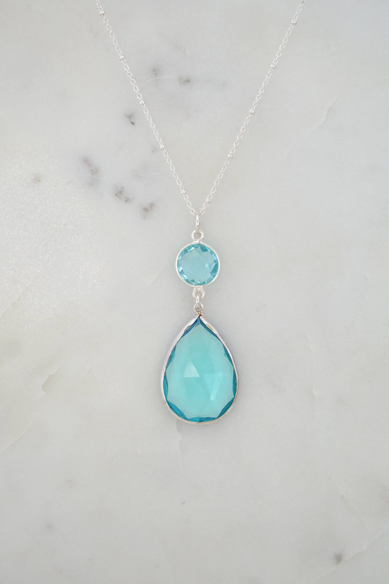 Aquamarine Necklace, March Birthstone Necklace, Large Pendant Silver Necklace, Natural stone Necklace, Blue Topaz Necklace, Gift for her
