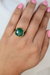 Chrysoprase Ring, Green Gemstone ring, Large cushion ring, Gold Bezel ring, Statement ring, Stackable ring, Stacking ring, Oxidized ring
