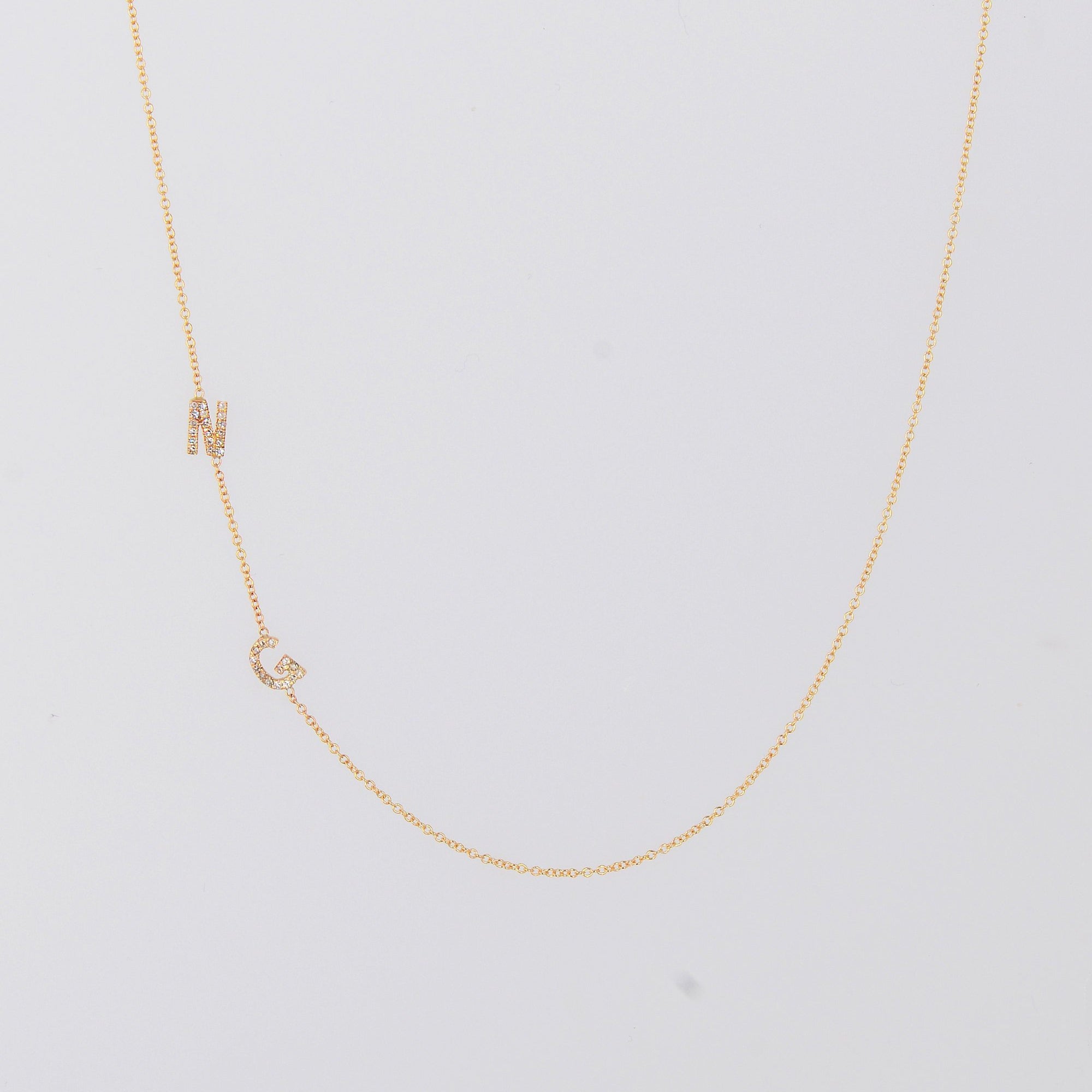Meghan Markle Initial Necklace, Asymmetrical Initials Necklace