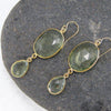 Green Peridot Quartz Double Drop Earrings - Bezel Earrings - Gemstone Earrings