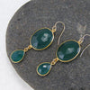 Green Emerald Onyx Double Drop Earrings - Bezel Earrings - Gemstone Earrings