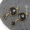 Smoky Quartz Double Drop Earrings - Bezel Earrings - Gemstone Earrings