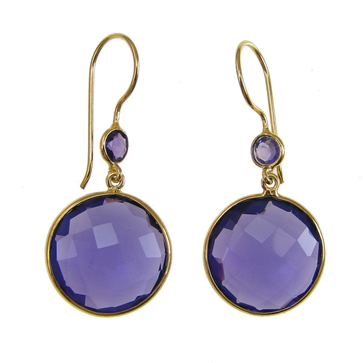 Purple Amethyst Earrings - Gemstone Gold Dangle Drop Earrings