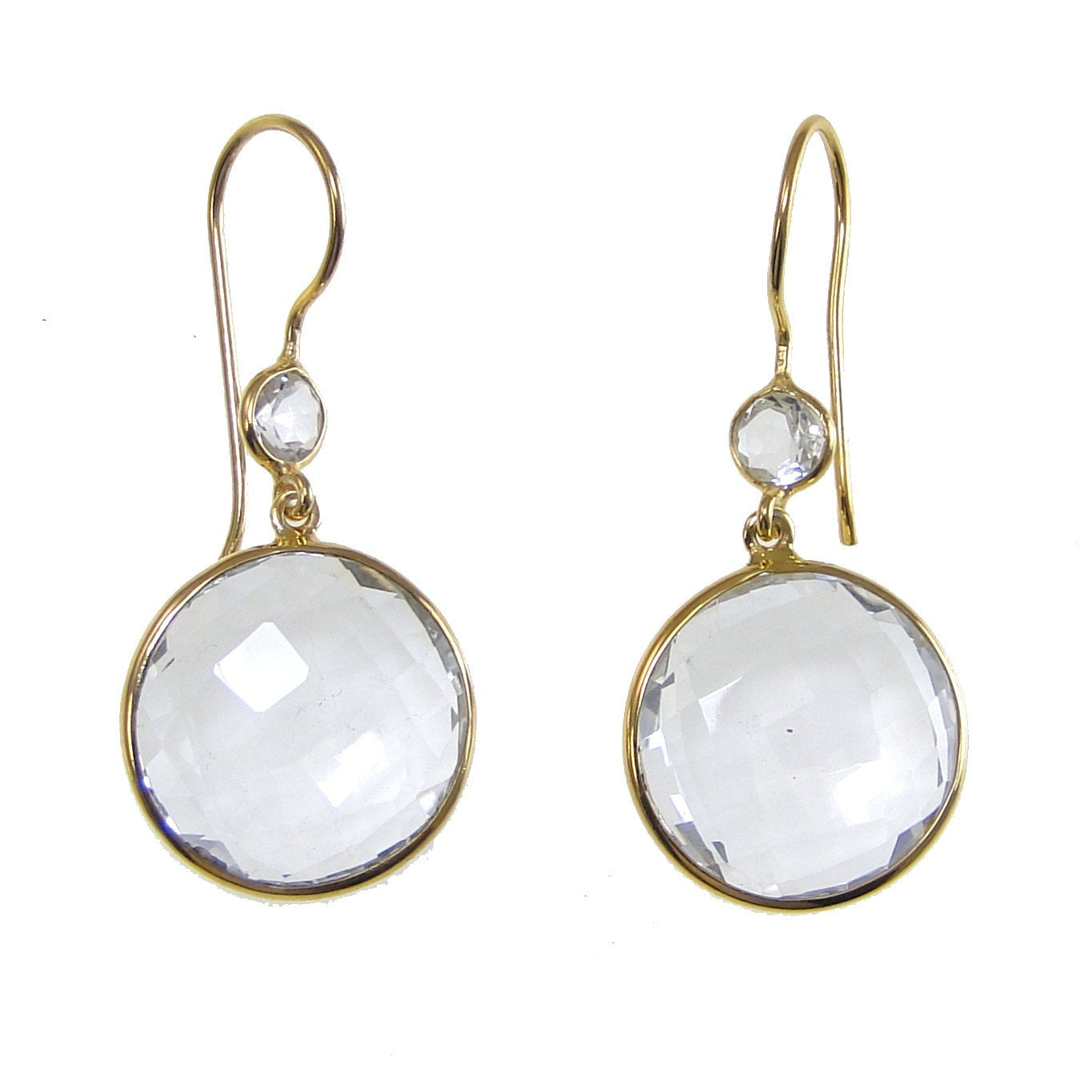 Crystal Clear Quartz Earring, Round Gemstone Earring, Gemstone Gold Dangle Drop Earrings, Two tier Earring, Bridal Earring, Gift for her