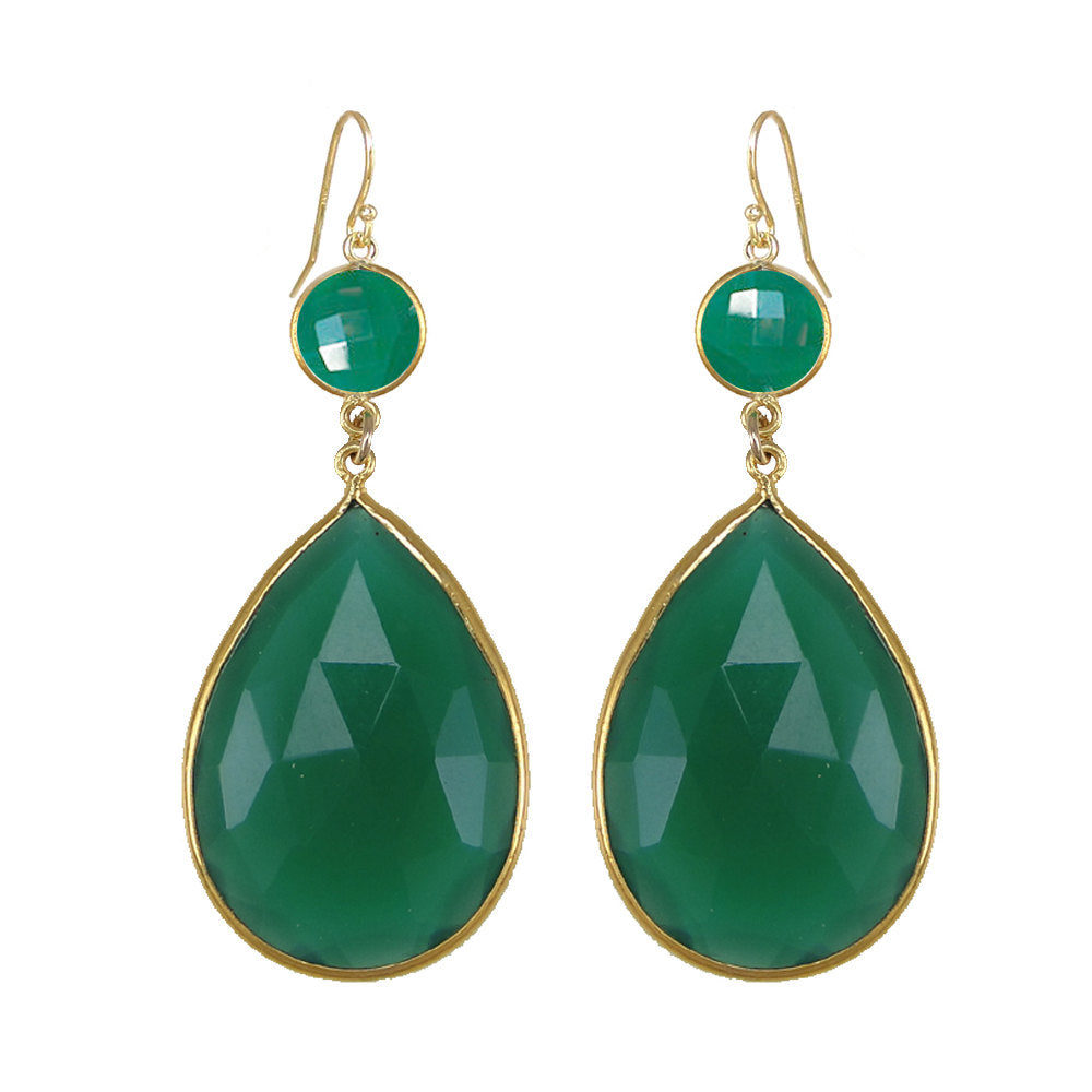 Two tier earring, Double dangle earring, Two Stone earring, Green emerald color earrings, Large Gemstone Earrings, Bridesmaid Earrings Onyx